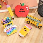 Personalised School Bus Pencil Apple Style Set of 5 Wood Bag Button Charms with Text Accessor for bogg Back to School Appreciation Gift for Teacher