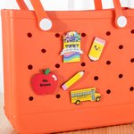 Personalised School Bus Pencil Apple Style Set of 5 Wood Bag Button Charms with Text Accessor for bogg Back to School Appreciation Gift for Teacher
