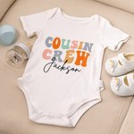 Personalized Colourful Retro Cousin Crew 100% Cotton Baby Bodysuit Matching Kid Youth Adult T-shirt with Name Birthday Vacation Gift for Family