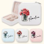 Personalised Portable Birth Flower Bouquet Jewellery Box with Name Birthday Bachelorette Gift for Women