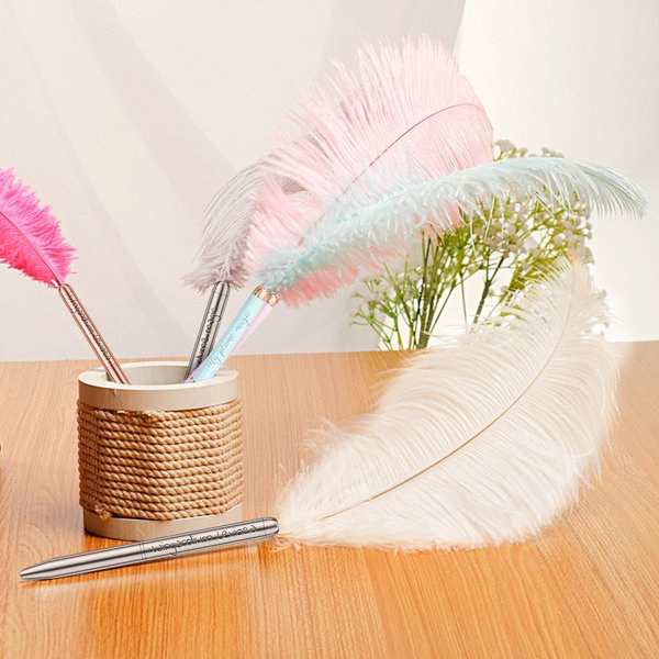 Set de 2 Bolígrafos de Pluma de Avestruz Personalizados con Texto Grabado Regalo de Cumpleaños Clásico Estilo Mágico para los Amantes de la Escritura