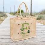 Personalised Birth Flower Bouquet Cute Cartoon Character Reusable Initial Tote Bag with Name Travel Essential Birthday Gift for Women Girls