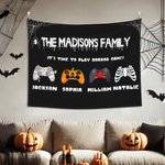 Personlig Spooky Pumpkin Vampire Zombie Skeleton Gamepad Tapestry med namn Väggdekor Halloween Present till familjen Videospelälskare