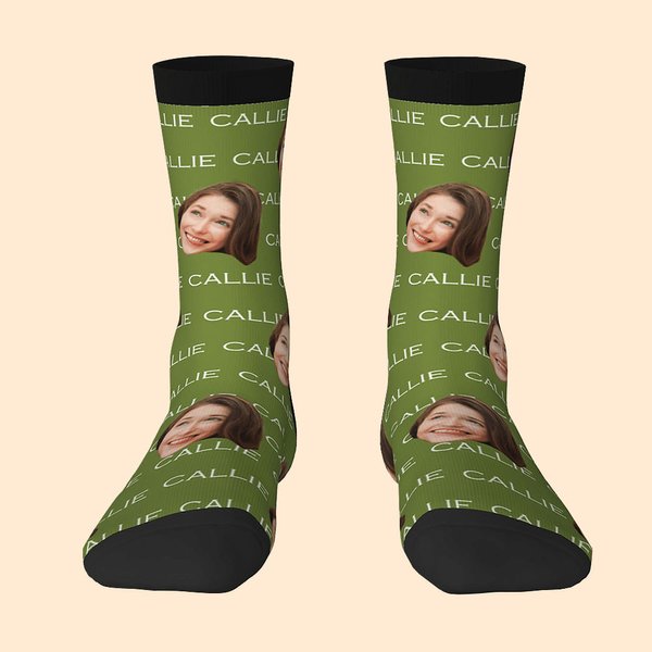 Personalized Multicolor Face Photo Design Tube Socks with Name Birthday Christmas Gift for Family