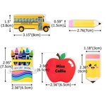 Personalised School Bus Pencil Apple Style Set of 5 Wood Bag Button Charms with Text Accessor for bogg Back to School Appreciation Gift for Teacher