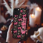 Personalizzato gotico 3D Teschi rosa Coquette Bow TPU Custodia per iPhone con nome Compleanno regalo di Halloween per gli appassionati di gotico