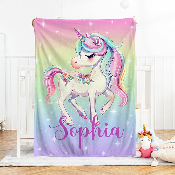 Personlig Fantasy Unicorn Mykt kaste teppe med navn Nursery Decor Baby Shower Bursdagsgave til nyfødte jenter