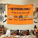 Personlig Spooky Pumpkin Vampire Zombie Skeleton Gamepad Tapestry med namn Väggdekor Halloween Present till familjen Videospelälskare