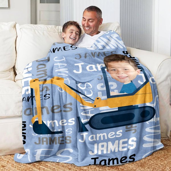 Personalized Multicolor Work Vehicles Construction Trucks Soft Throw Blanket with Name  Home Decor Birthday Christmas Gift for Boys