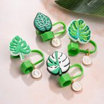 Personlig Solros Palm Sommarelement Halmskydd Topper med Initial Charm Tillbehör för Stanley Semester Party Present för Kvinnor Flickor