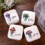 Personalised Portable Birth Flower Bouquet Jewellery Box with Name Birthday Bachelorette Gift for Women
