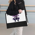 Personalized Watercolor Ballerina Street Dancer Large Canvas Tote Bag with Name Daily Training Essentials Birthday Gift for Dancer Women