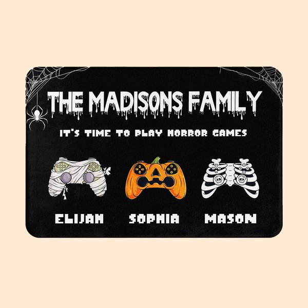 Paillasson Personnalisé Citrouille Vampire Zombie Squelette Gamepad avec Nom Antidérapant Décoration Maison Halloween Cadeau d'Automne pour Famille Amateurs de Jeux Vidéo