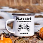 Esqueleto personalizado Vampiro Bruja Gamepad 12oz Esmalte Taza de café con nombre de Halloween Spooky Temporada de Regalo para Niños Amigos
