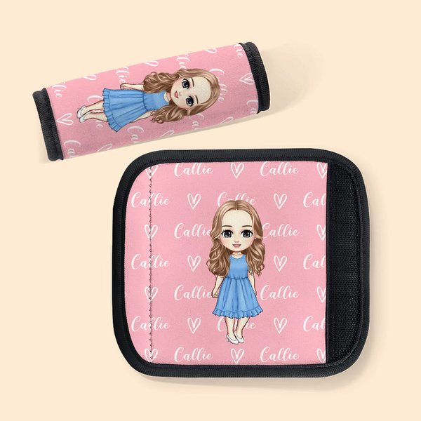Personalized Cute Cartoon Character Set of 2 Luggage Handle Wraps with Name and Contact Card Travel Accessories Christmas Gift for Family Kids