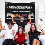 Personlig Spooky Pumpkin Vampire Zombie Skeleton Gamepad Tapestry med namn Väggdekor Halloween Present till familjen Videospelälskare