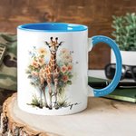 Personalised Multicolour Floral Giraffe 11oz Ceramic Coffee Mug with Name Birthday Anniversary Gift for Family
