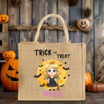 Bruja Vampiro Truco o Trato Bolsa de yute de gran capacidad personalizada con nombre Regalo de Halloween para niños