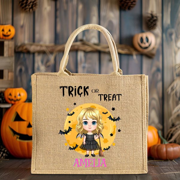 Sac en toile de jute de grande capacité avec nom Cadeau d'Halloween pour les enfants