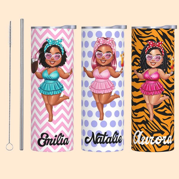 Gobelet skinny 20oz personnalisé avec nom et paille Cadeau d'anniversaire de vacances d'été pour elle