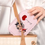 Personalized Cartoon Fashion Girl Birth Flower Leather Jewellery Box with Name and LED Three-colour Adjustable Makeup Mirror Birthday Gift for Women