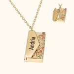 Personalised Hidden Secret Message Envelope Locket Necklace Colourful with Enamel Flowers Engraved Name Birthday Mother's Day Gift for Her