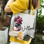 Bouquet de fleurs de naissance personnalisé dans un sac fourre-tout transparent avec nom Cadeau de mariage et d'anniversaire pour les femmes