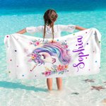 Personalised Oversized Quick Dry Fantasy Unicorn Beach Towel with Name Summer Travel Essential Birthday Gift for Girls