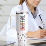 Personalisierte Dental niedlichen Zähne 40oz Name Becher mit Deckel Strohhalm und Griff Graduierung Anerkennung Geschenk für zahnärztliches Personal S