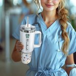 Personalisierte Dental niedlichen Zähne 40oz Name Becher mit Deckel Strohhalm und Griff Graduierung Anerkennung Geschenk für zahnärztliches Personal S