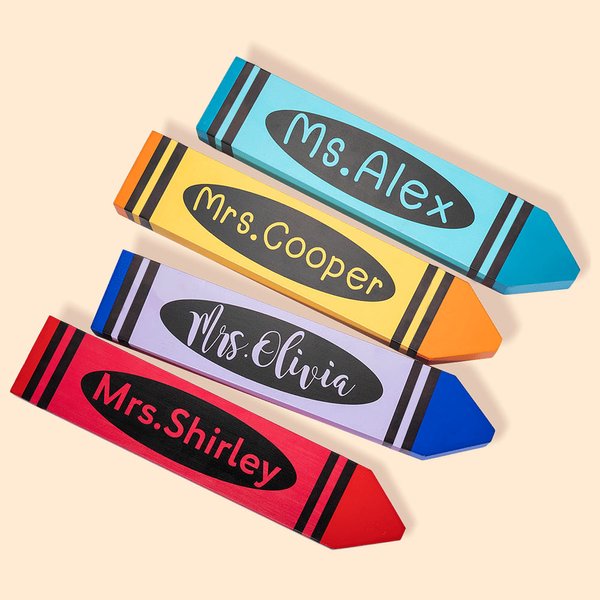 Personalized Teacher Wooden Crayon Desk Sign Name Plate Appreciation Gift