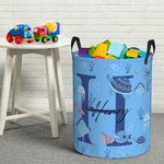 Personalized Cute Marine Animal Initial Large Waterproof Laundry Storage Basket with Name and Handle Birthday Housewarming Gift for Boys Girls
