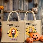 Bruja Vampiro Truco o Trato Bolsa de yute de gran capacidad personalizada con nombre Regalo de Halloween para niños