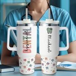 Personalisierte Dental niedlichen Zähne 40oz Name Becher mit Deckel Strohhalm und Griff Graduierung Anerkennung Geschenk für zahnärztliches Personal S