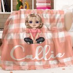 Personnalisé Multicolore Grille Mignon Personnage Cartoon Doux Couverture avec Nom Anniversaire Noël Cadeau pour Filles Garçons Famille