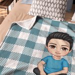 Personnalisé Multicolore Grille Mignon Personnage Cartoon Doux Couverture avec Nom Anniversaire Noël Cadeau pour Filles Garçons Famille