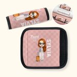 Personalised Travel Is My Therapy Cartoon Character Set of 2 Luggage Handle Wraps with Name and Contact Card Travel Accessories Gift for Travel Lovers
