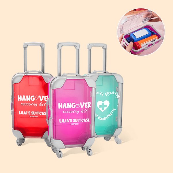 Kit de Recuperación de la Resaca Personalizado con Nombre y Diseño de Maleta para Despedida de Soltera Ducha de Novia