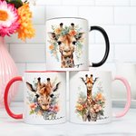 Personalised Multicolour Floral Giraffe 11oz Ceramic Coffee Mug with Name Birthday Anniversary Gift for Family