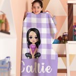 Personnalisé Multicolore Grille Mignon Personnage Cartoon Doux Couverture avec Nom Anniversaire Noël Cadeau pour Filles Garçons Famille