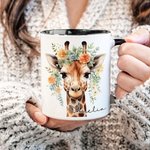 Personalised Multicolour Floral Giraffe 11oz Ceramic Coffee Mug with Name Birthday Anniversary Gift for Family