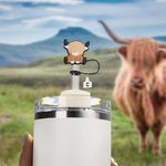 Personalized Cute Highland Cow Reusable Straw Cover Topper with Engraved Initial Charm Accessories for Stanley Birthday Gift for Highland Cow Lovers