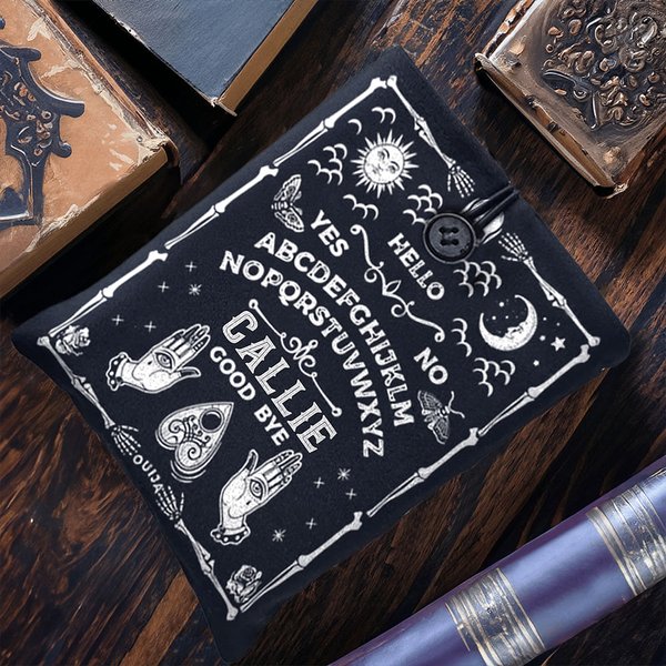 Funda Protectora para Libros con Nombre y Botón de Tablero de Ouija Gótico Personalizado Sol Luna Esqueleto Espeluznante Regalo de Halloween para los amantes de la Ouija