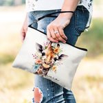 Personalised Watercolour Floral Giraffe Makeup Bag with Name and Wrist Strap Travel Accessory Daily Use Birthday Gift for Women