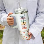 Personalisierte Dental niedlichen Zähne 40oz Name Becher mit Deckel Strohhalm und Griff Graduierung Anerkennung Geschenk für zahnärztliches Personal S