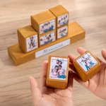 Personalized Stacking 6-12 Photo Blocks Set with Text Wooden Base Home Decor Ornament Gift for Family