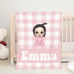 Personnalisé Multicolore Grille Mignon Personnage Cartoon Doux Couverture avec Nom Anniversaire Noël Cadeau pour Filles Garçons Famille