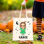 Personalizzato carino personaggio dei cartoni animati pipistrelli vampiro tela Tote Bag con nome Dolcetto o scherzetto Halloween Party Favors regalo p