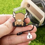 Personalized Cute Highland Cow Reusable Straw Cover Topper with Engraved Initial Charm Accessories for Stanley Birthday Gift for Highland Cow Lovers