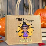 Bruja Vampiro Truco o Trato Bolsa de yute de gran capacidad personalizada con nombre Regalo de Halloween para niños